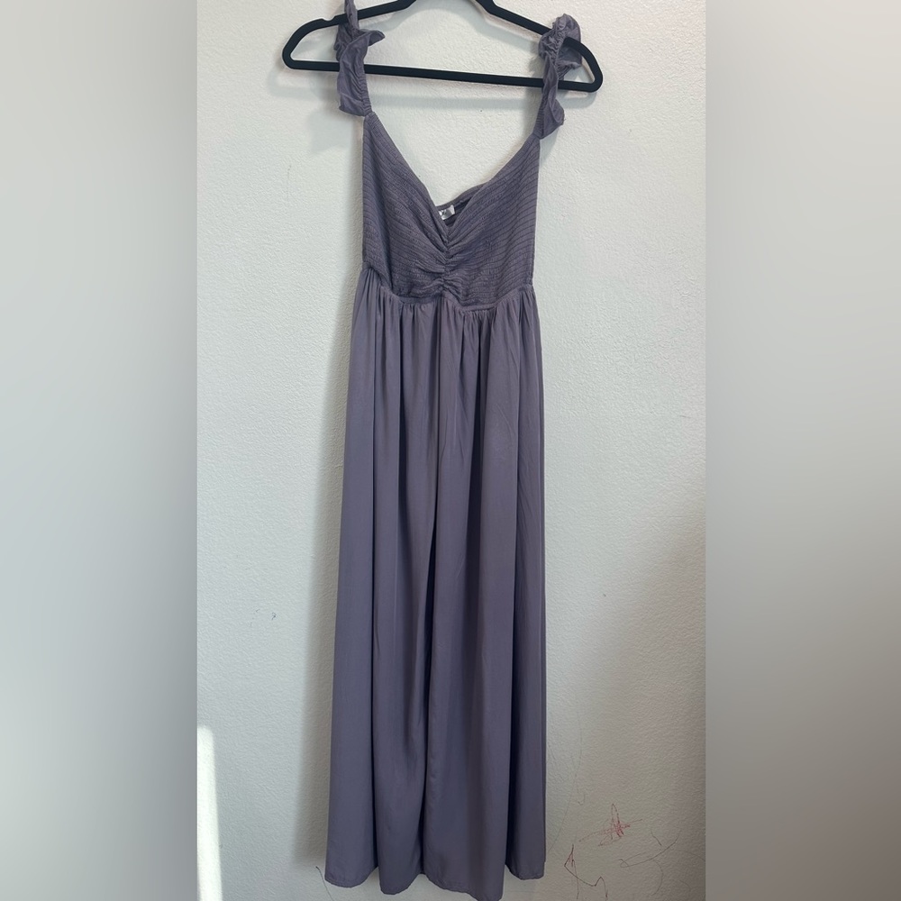MAGNOLIA BOUTIQUE OFF THE SHOULDER SMOCKED MAXI - LAVENDER/GRAISH, SIZE MEDIUM